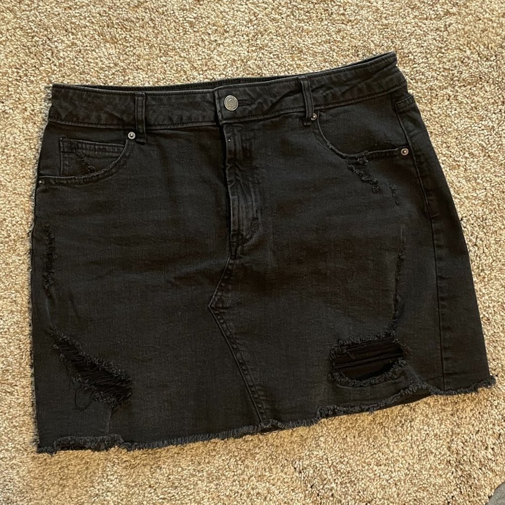 Black Denim Mini Skirt